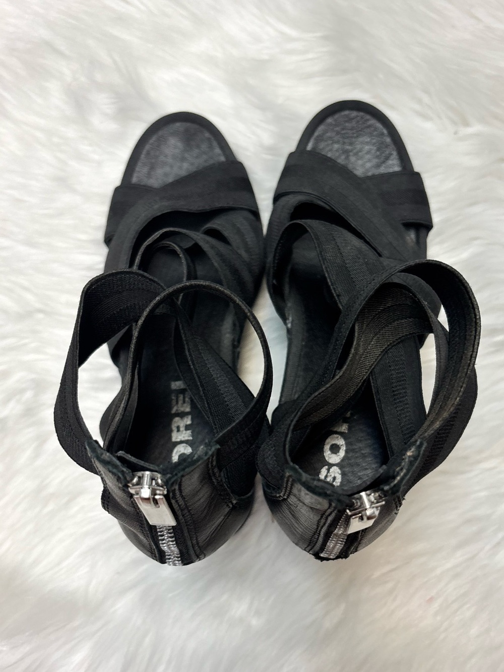 * | SOREL | Joanie II Black Platform Wedge Ankle Strap Rear Zip Sandal. Size 8. - Picture 2 of 5